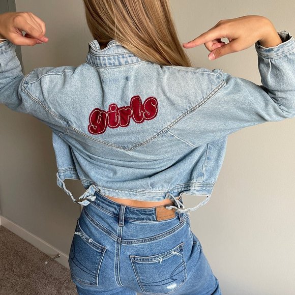 Brandy Melville Isabelle Denim Jacket with Girls Patch EXTREMELY RARE. - Picture 9 of 13